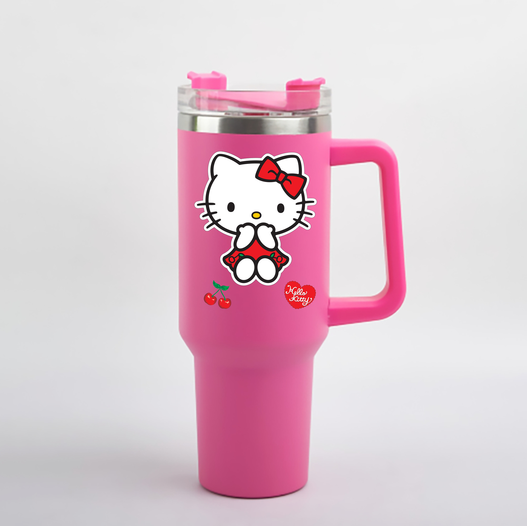 （画像用） Hello Kitty ハローキティ 1200mL車用タンブラー - クリスタルステッカー（プラスチックストロー付き）